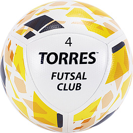 СЦ*Мяч футзал. TORRES Futsal Club, FS32084, р.4, 10 пан. PU, 4 под. сл, гибрид. сш. бело-зол-чер